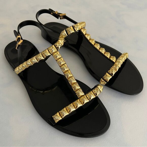 Stuart Weitzam Strapy Black & Gold Jelrose Sandals - Picture 1 of 7